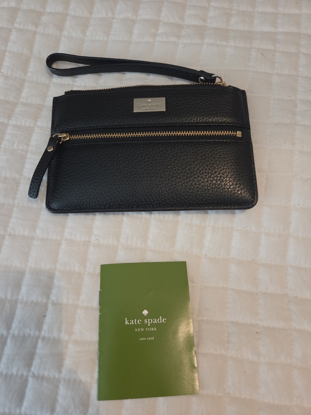 Kate Spade Black Leather Wristlet with Gold Hardware